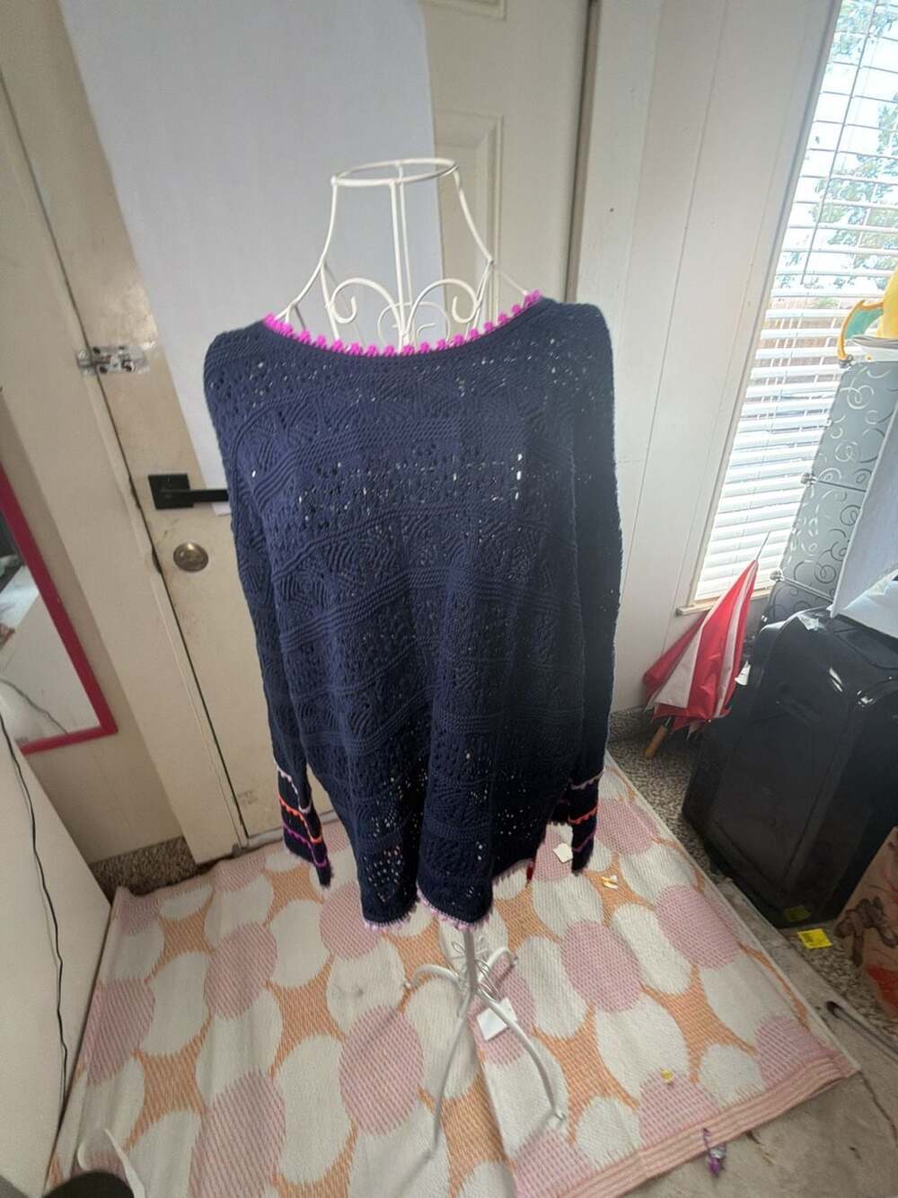 Lisa Todd Navy Blue Open Knit Pullover Sweater